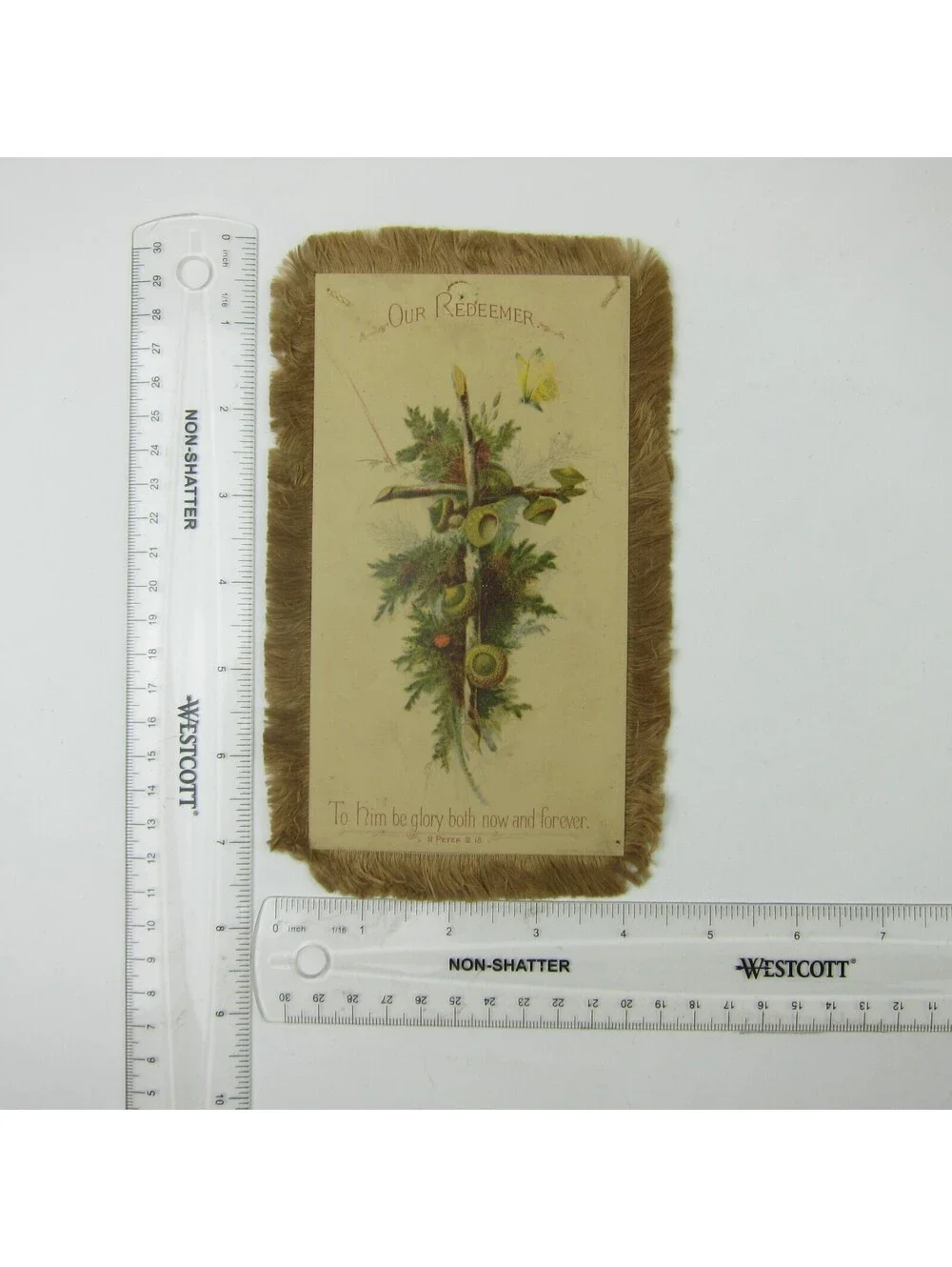 Victorian Card Easter Cross Branches Tree Bough Silk Fringe Double Sided Antique